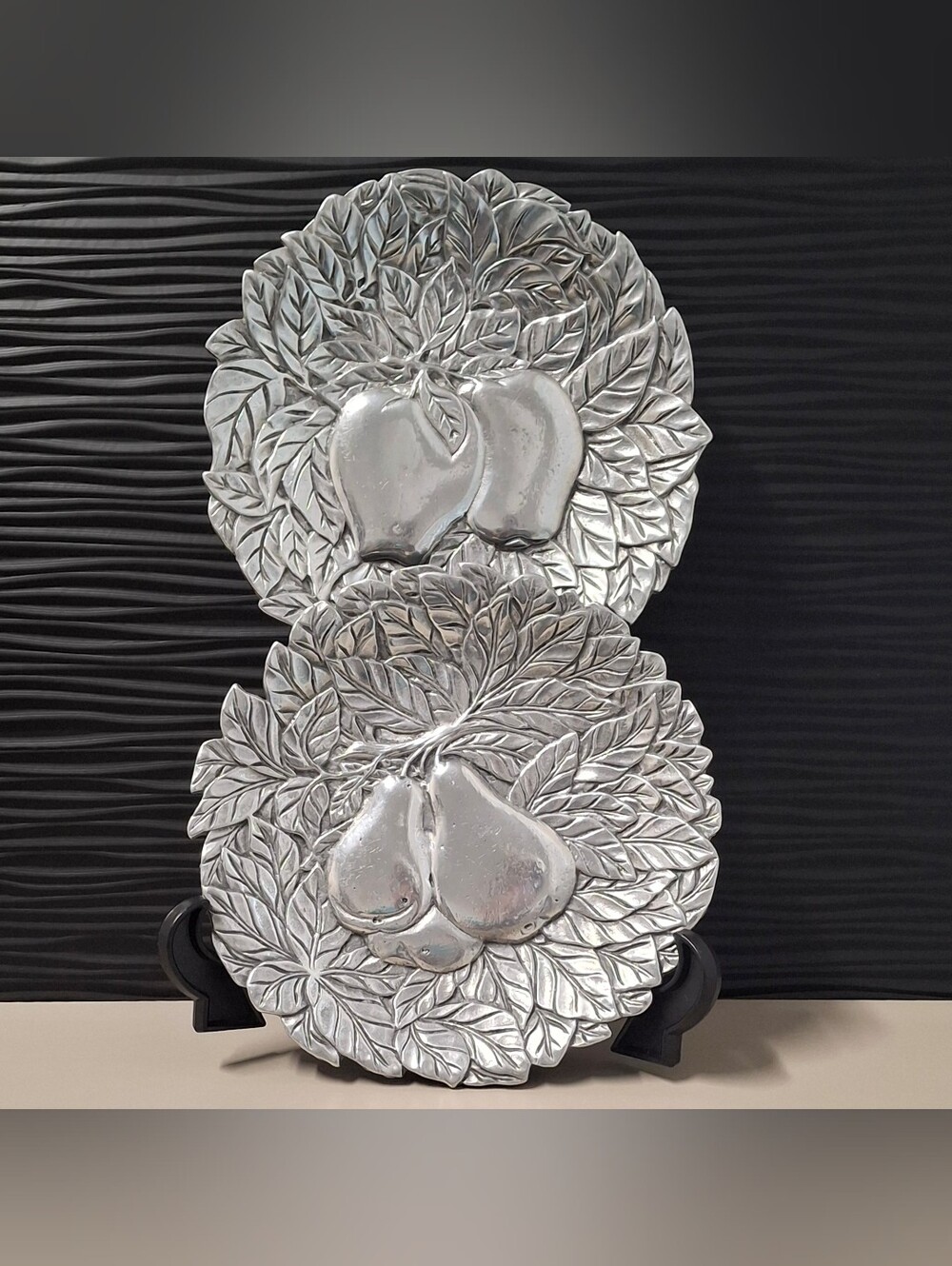 Vintage TWN PERFECT 1991 Fruit Motif Pewter Trinket Dish Plate Set Of Two